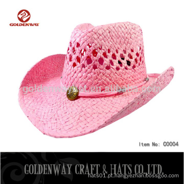 Fornecedor Atacado Western Cowboy Straw Hats Pink color